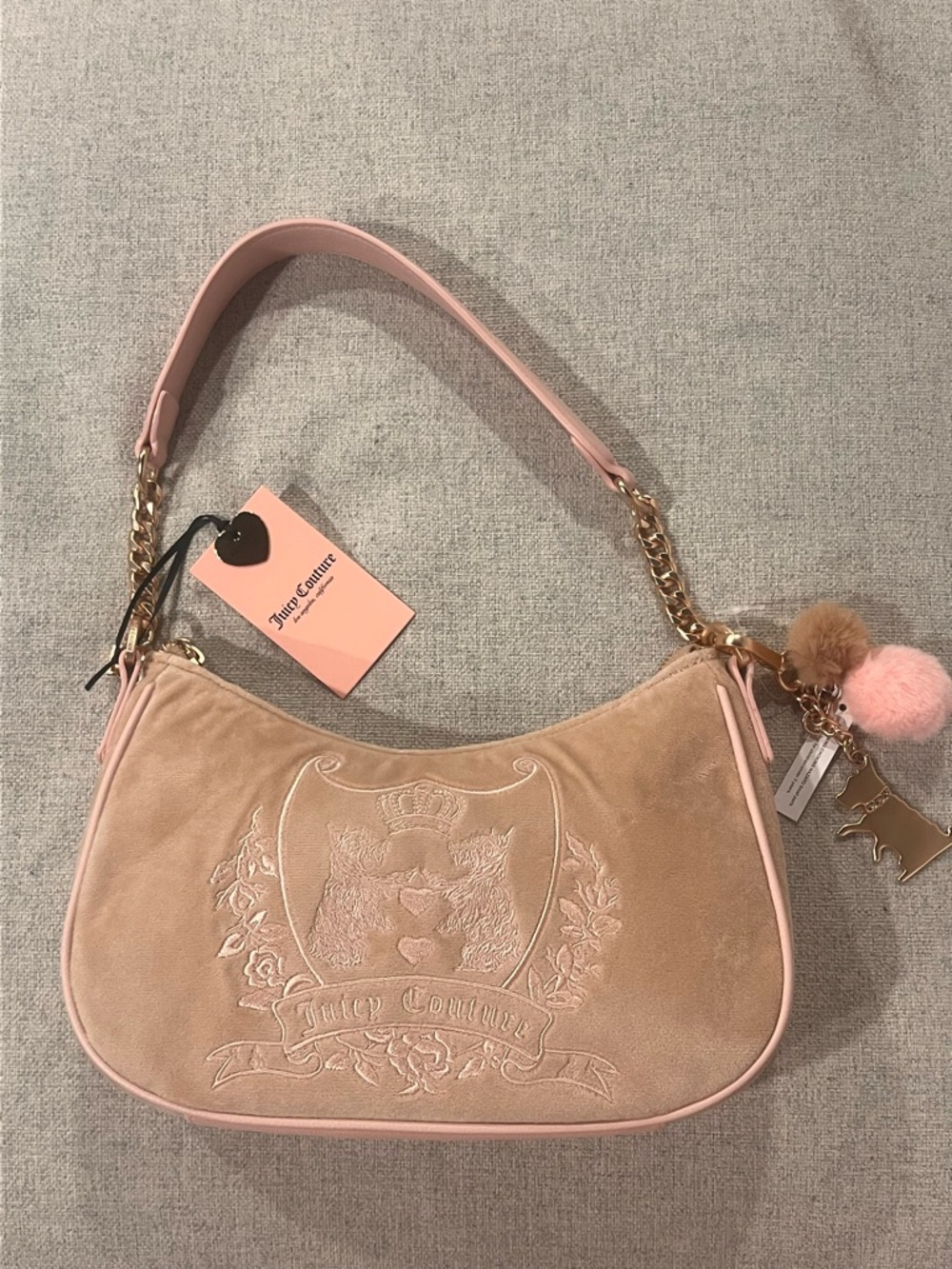 Juicy Couture Pink Suede Shoulder Bag with Embroidered Crest